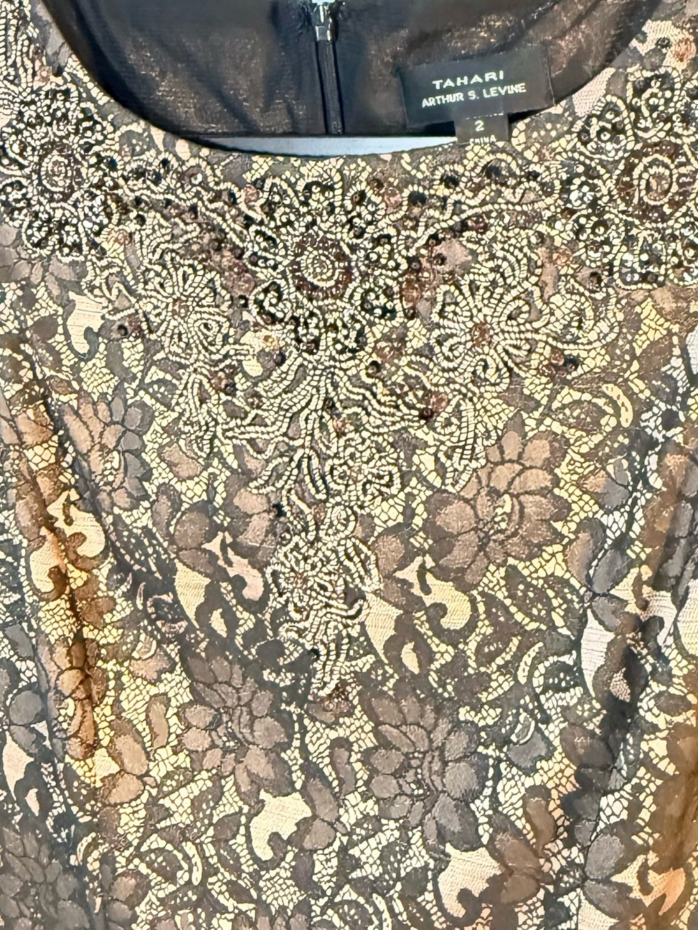 Tahari Arthur S Levine Beaded Lace Sheath Dress Size 2 Cocktail Wedding Guest - Picture 3 of 6